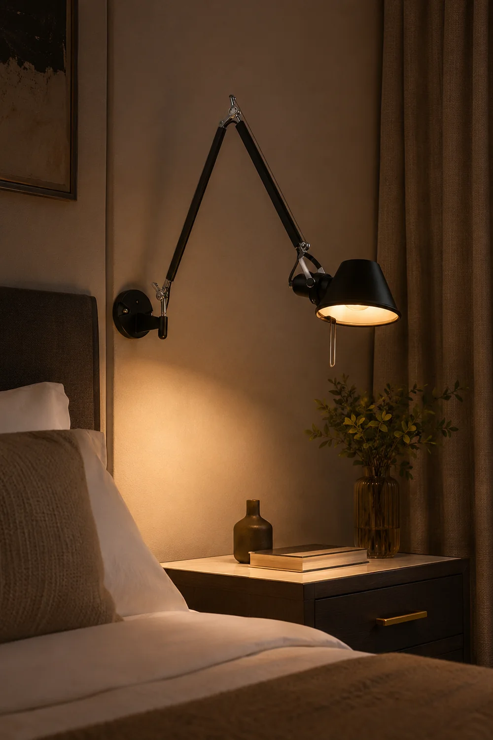 Brady Modern Simple Adjustable Wall Lamp, Black/Chrome, Bedroom - Lumpaz