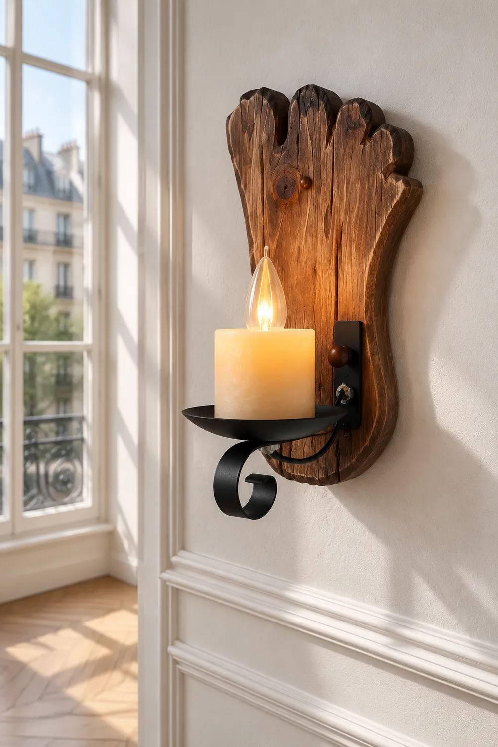 Austin Wall Lamp Foot Shape Vintage, Wood/Metal, Bedroom - Lumpaz