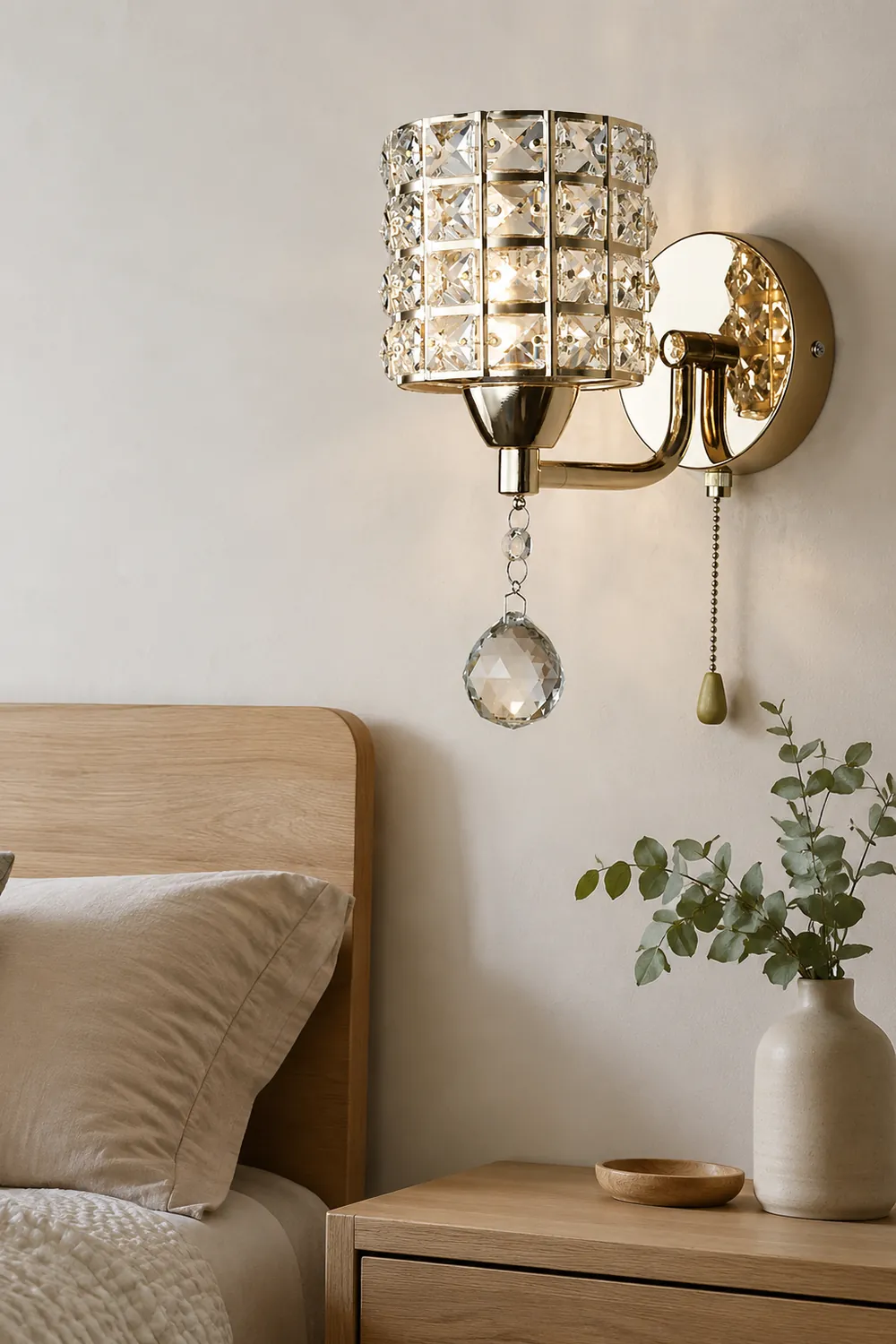 Kristy Vintage Cylinder Metal Bedside Wall Lamp, Gold/Chrome - Lumpaz