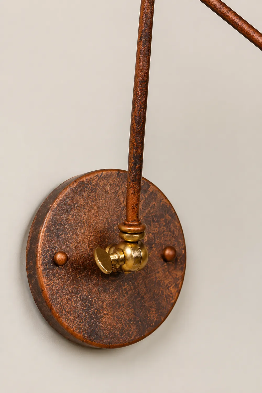 Brady Vintage Hemispheric Rust Adjustable Wall Lamp, Brass, Bedroom - Lumpaz