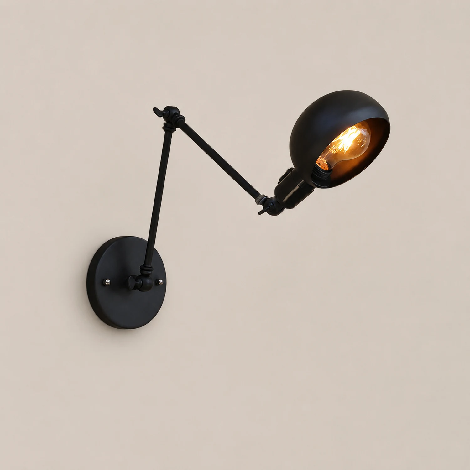 Brady Wall Lamp Dome Metal, Adjustable Black, 2 Size, Bedroom - Lumpaz