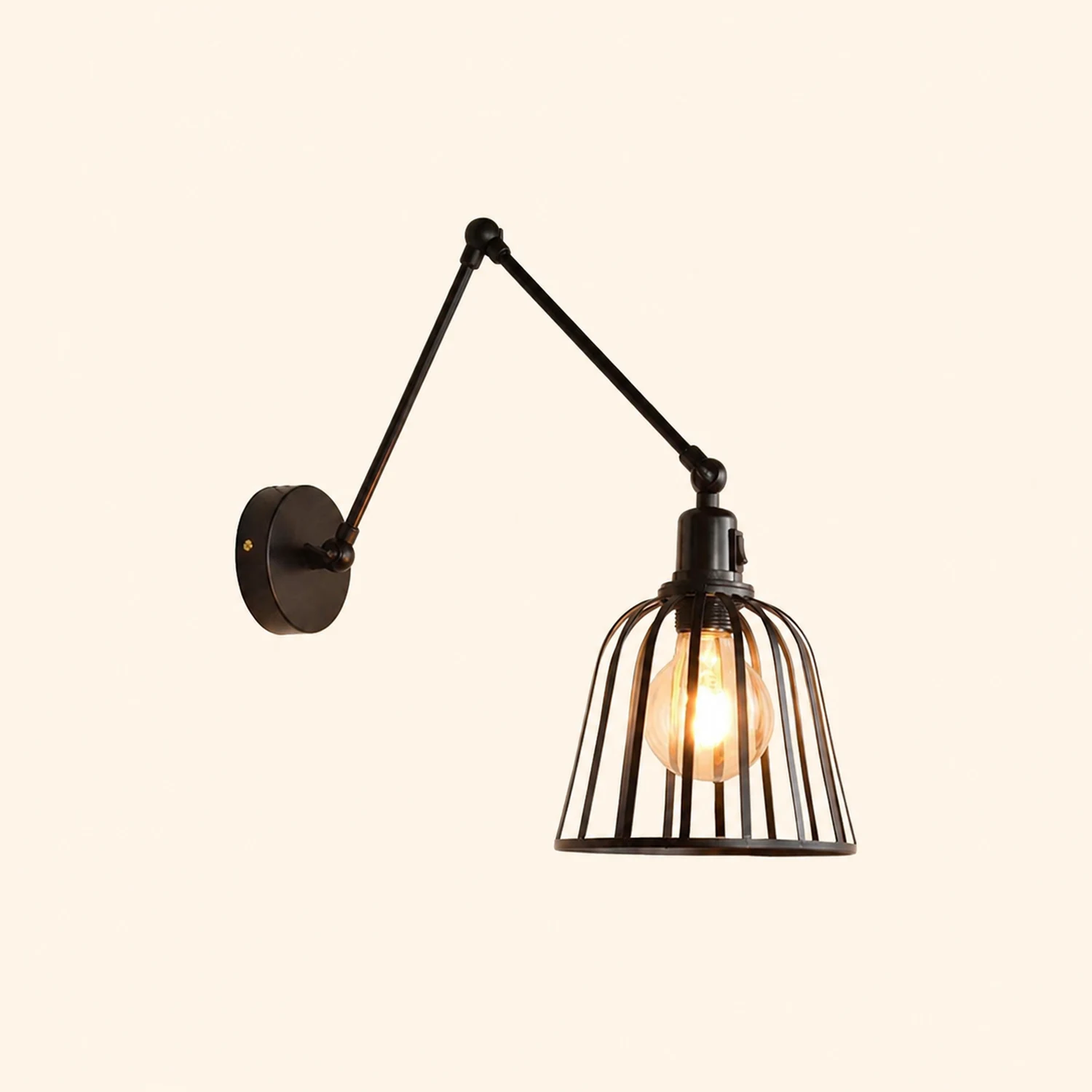 Alessio Vintage Cage Adjustable Wall Lamp, Metal, Black, Living Room - Lumpaz