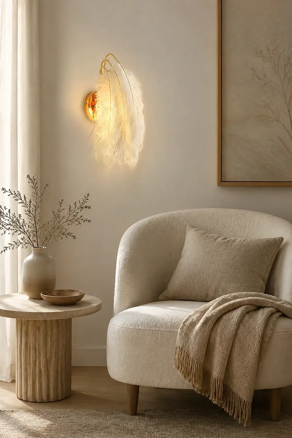 O'Moore Wall Lamp Modern Art Deco Metal/Feather, Gold, Bedroom - Lumpaz