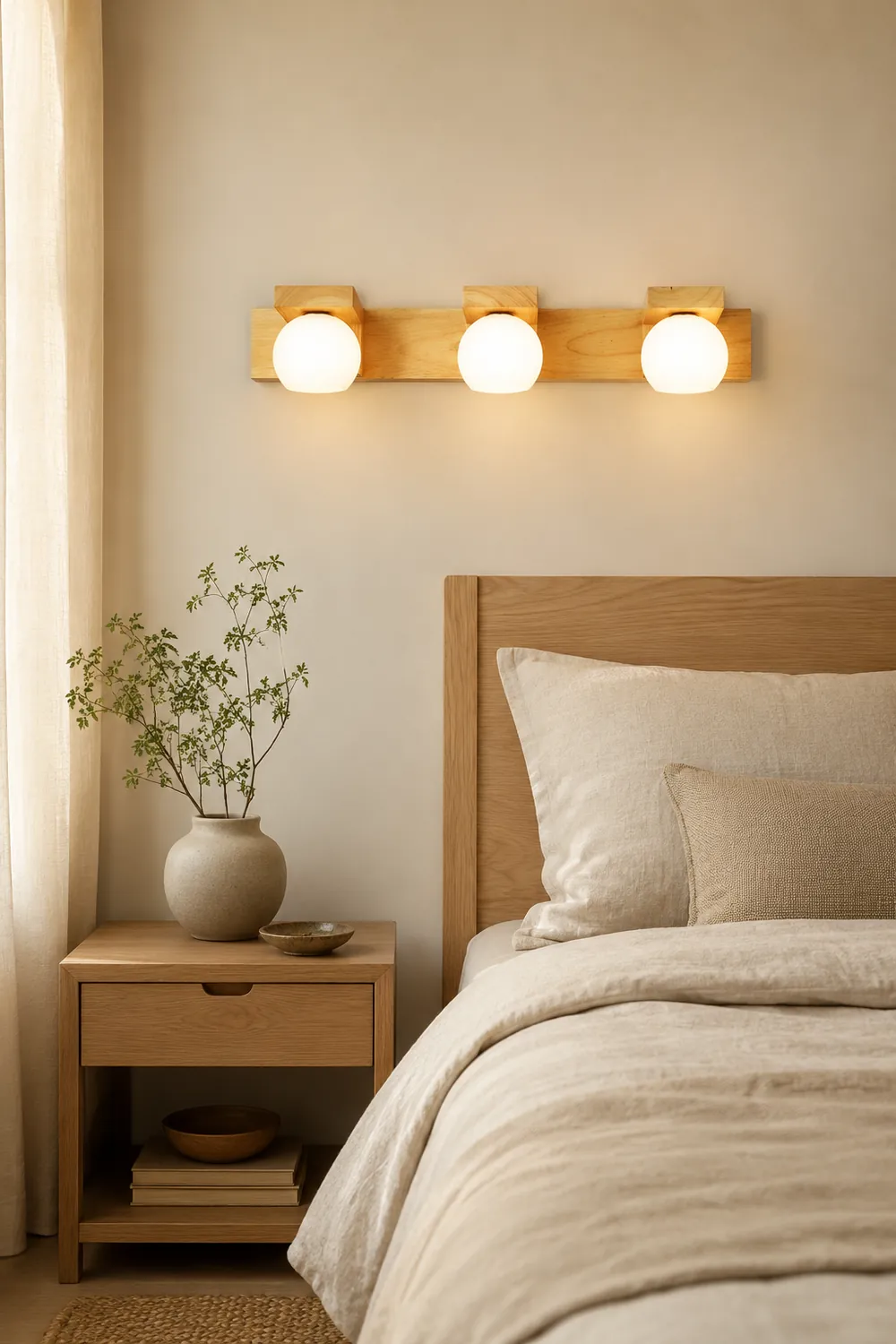 Ozawa Wooden Ball Mirror Front Vanity Wall Lamp, Log Color - Lumpaz