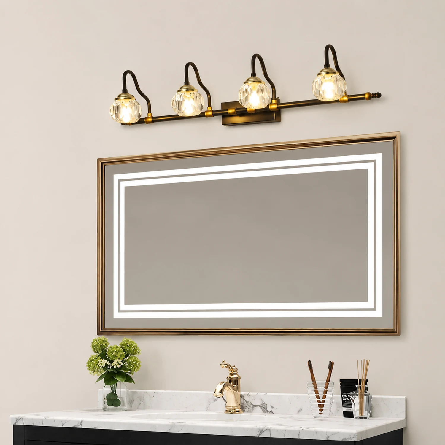 Kristy Vintage Crystal Globe Vanity Wall Lamp, Black, Bathroom - Lumpaz