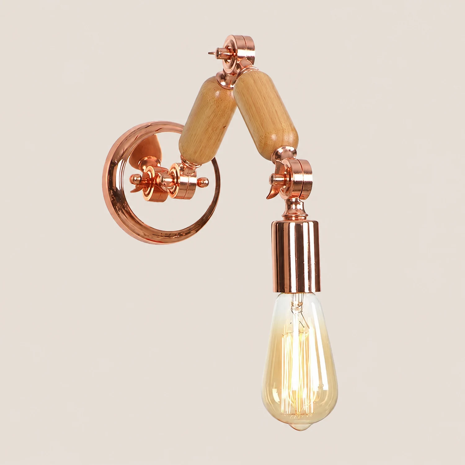 Alessio Wall Lamp Bulb Wooden Adjustable Makeup Gold, Living Room - Lumpaz