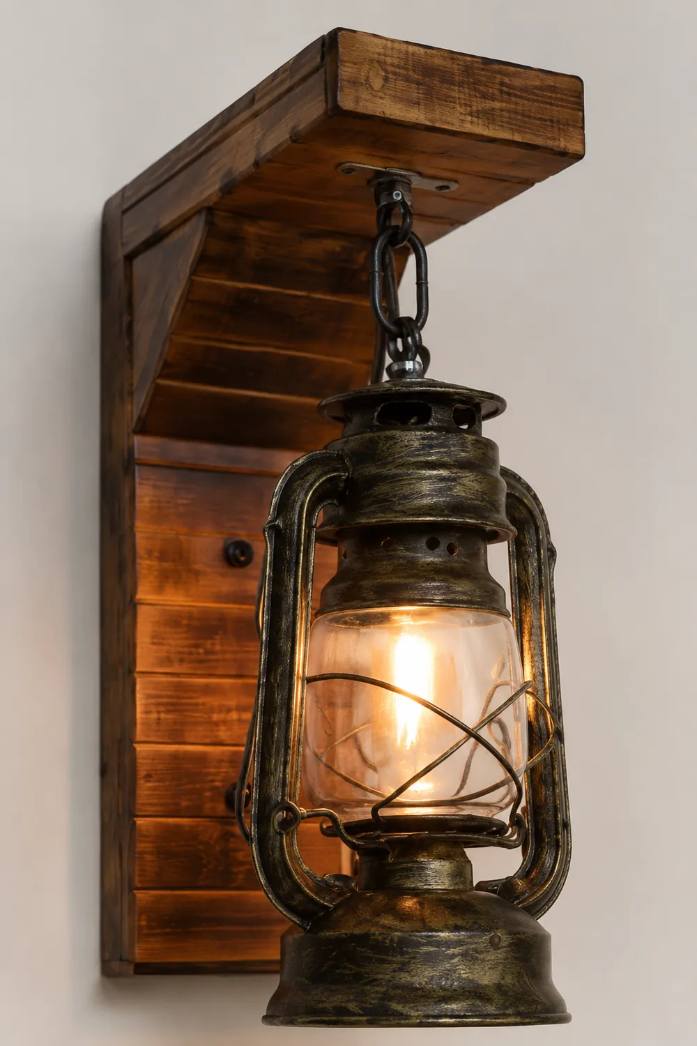 Austin Lantern Bedroom Wall Lamp, Metal/Wood, Restaurant - Lumpaz