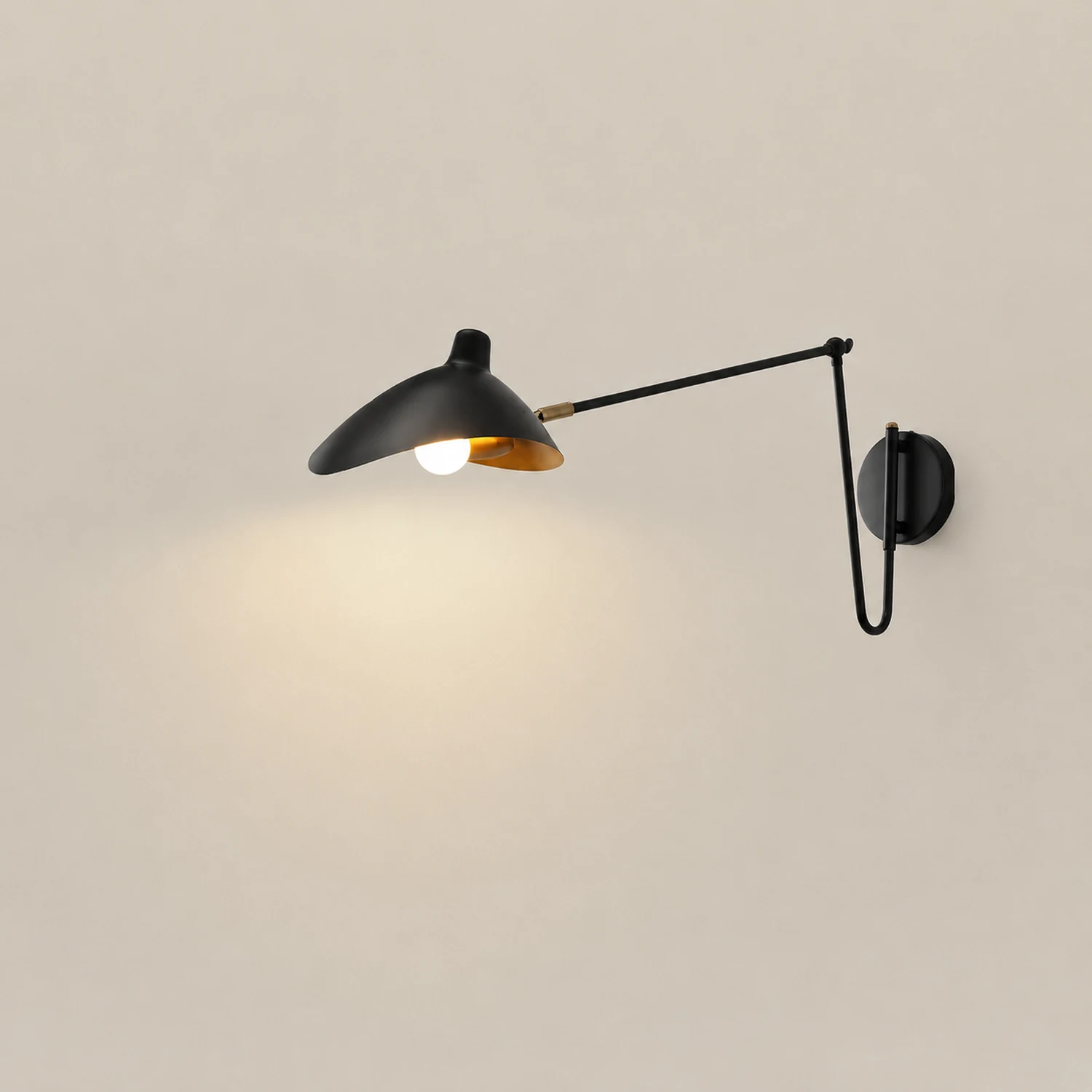 Brady Industrial Swing Arm Vanity Wall Lamp, Black/Gold - Lumpaz
