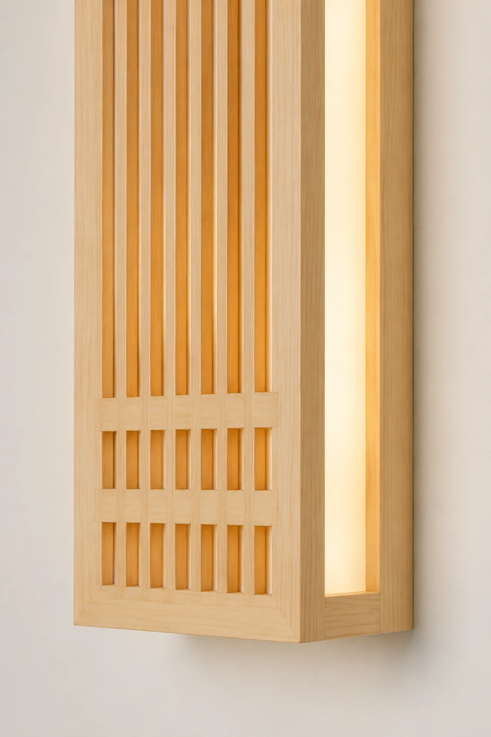 Ozawa Wall Lamp Rectangular Rustic, Wood/Acrylic, Log Color, Bedroom - Lumpaz