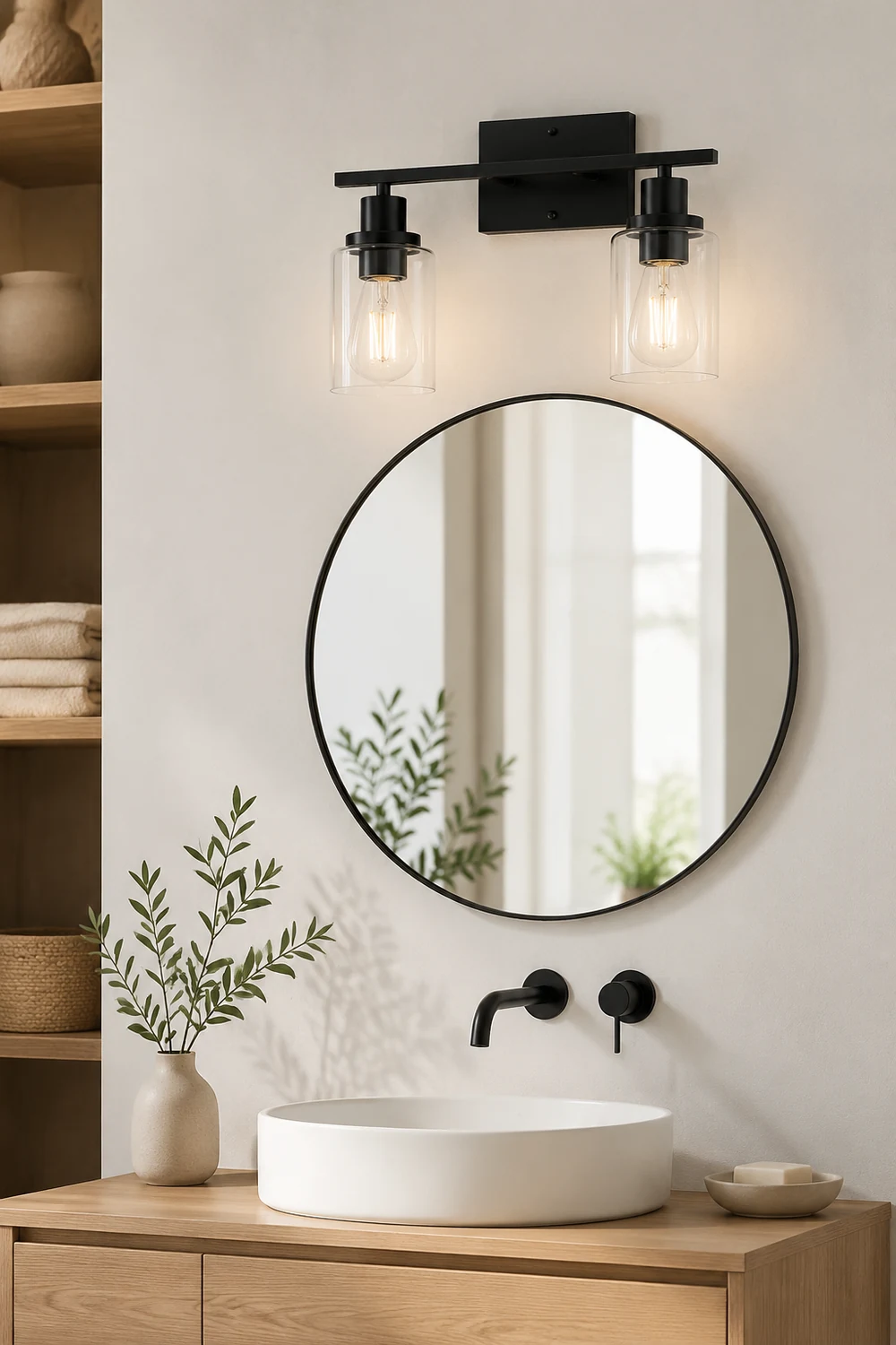 Alessio Modern Mirror Front Black Vanity Wall Lamp, Metal/Glass - Lumpaz