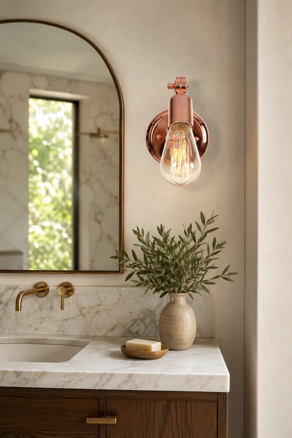 Alessio Wall Lamp Bulb Wooden Adjustable Makeup Gold, Living Room - Lumpaz