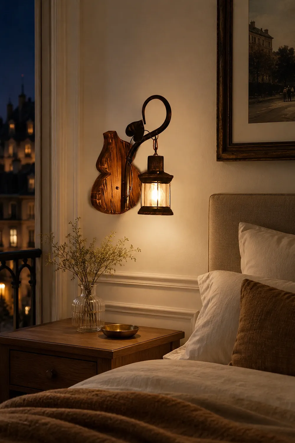 Austin Wall Lamp Cucurbits/Candle Vintage, Wood/Metal, Bedroom - Lumpaz