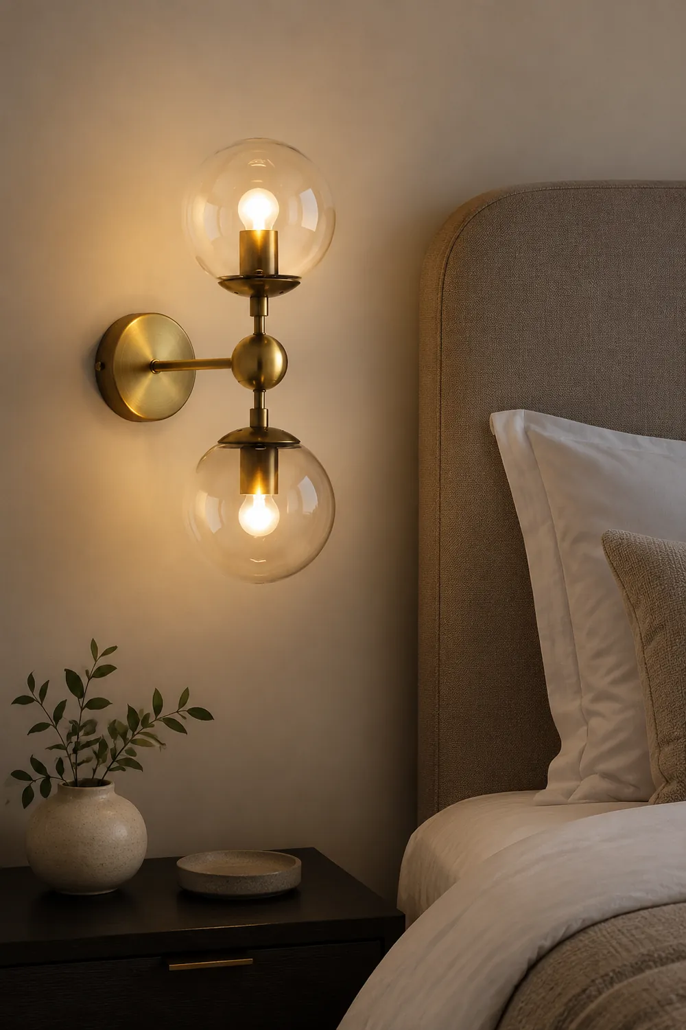Valentina Globe Glass Vanity Wall Light, Black/Gold, Bedroom - Lumpaz