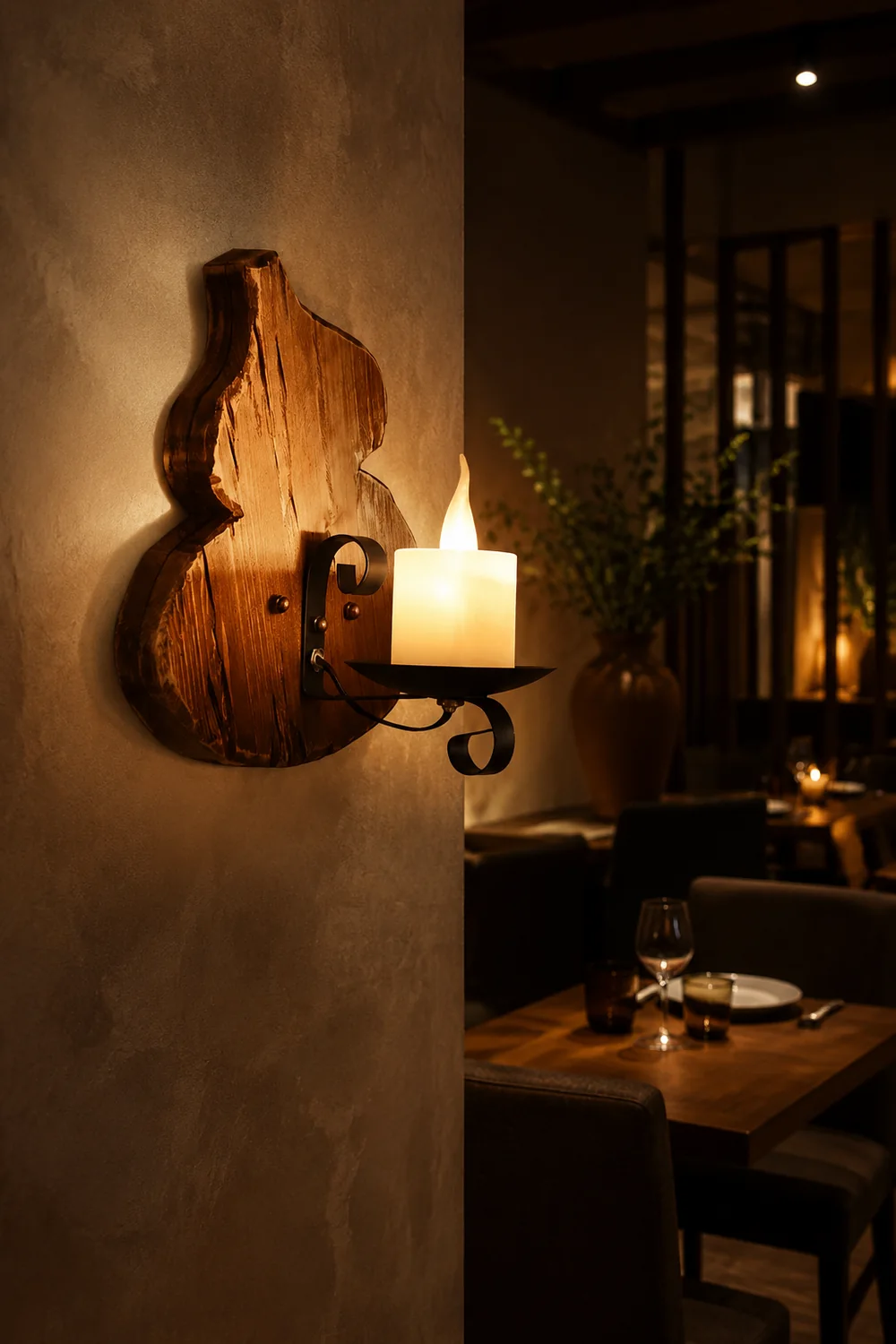Austin Wall Lamp Cucurbits/Candle Vintage, Wood/Metal, Dining Room - Lumpaz