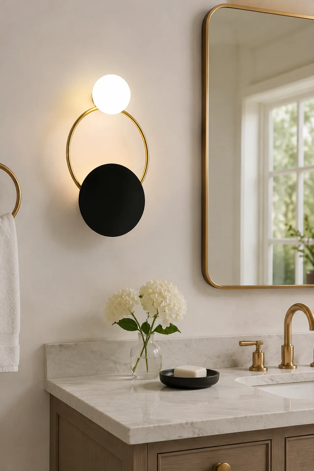 Emyr Modern LED Triple Rings Wall Lamp, Metal/Glass, Gold/Black, Bedroom - Lumpaz