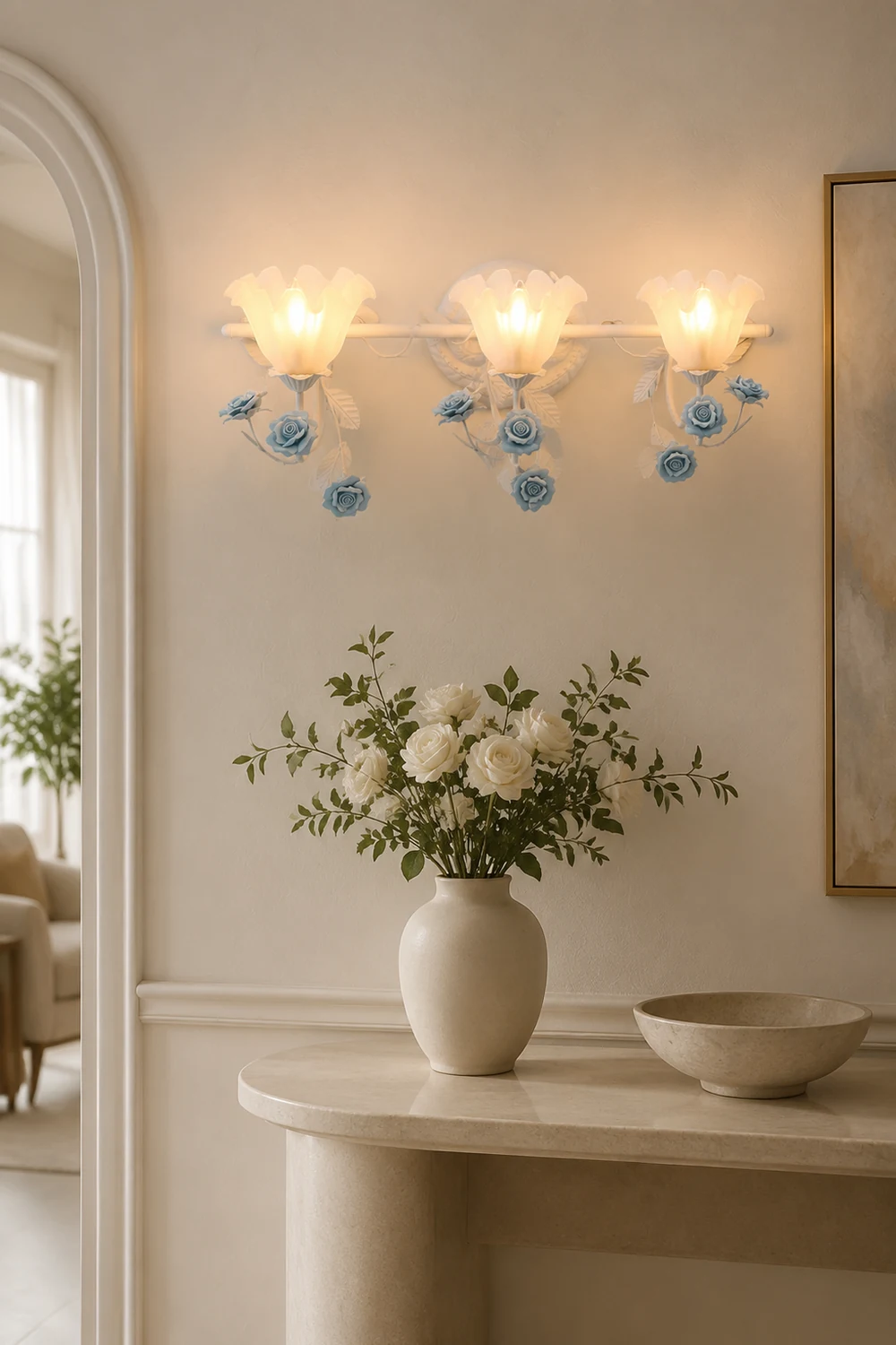 Félicie Vintage Flower Metal Wall Mounted Lamps, Blue/Pink - Lumpaz