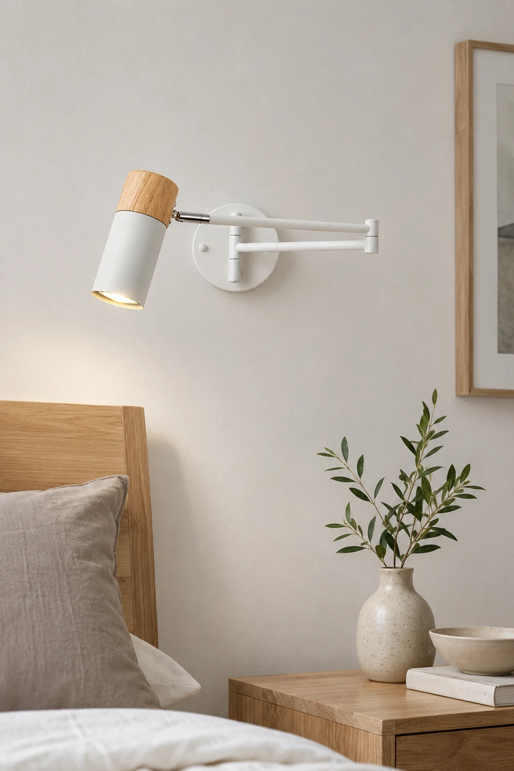 Ozawa Nordic Can Shaped Adjustable Wall Lamp, Metal/Wood, White - Lumpaz