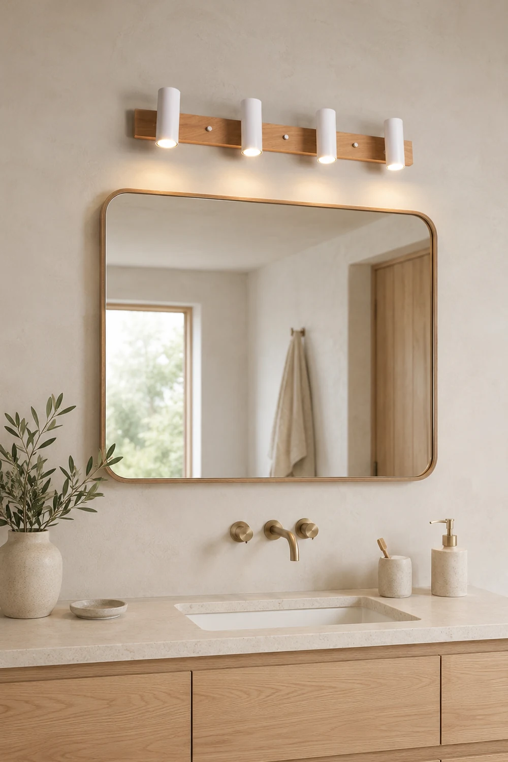 Ozawa Rotatable Spotlight Mirror Front Vanity Wall Lamp, Wood/Metal - Lumpaz