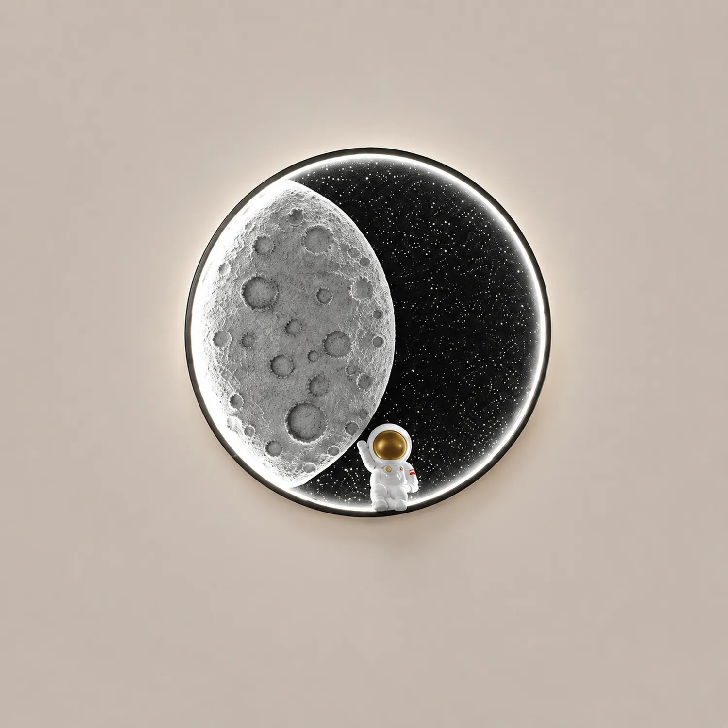 Elif Astronaut Round Moon Black Wall Lamp, Metal - Lumpaz