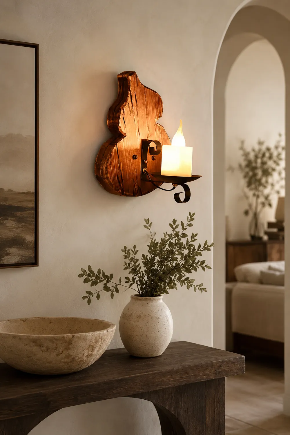 Austin Wall Lamp Cucurbits/Candle Vintage, Wood/Metal, Dining Room - Lumpaz