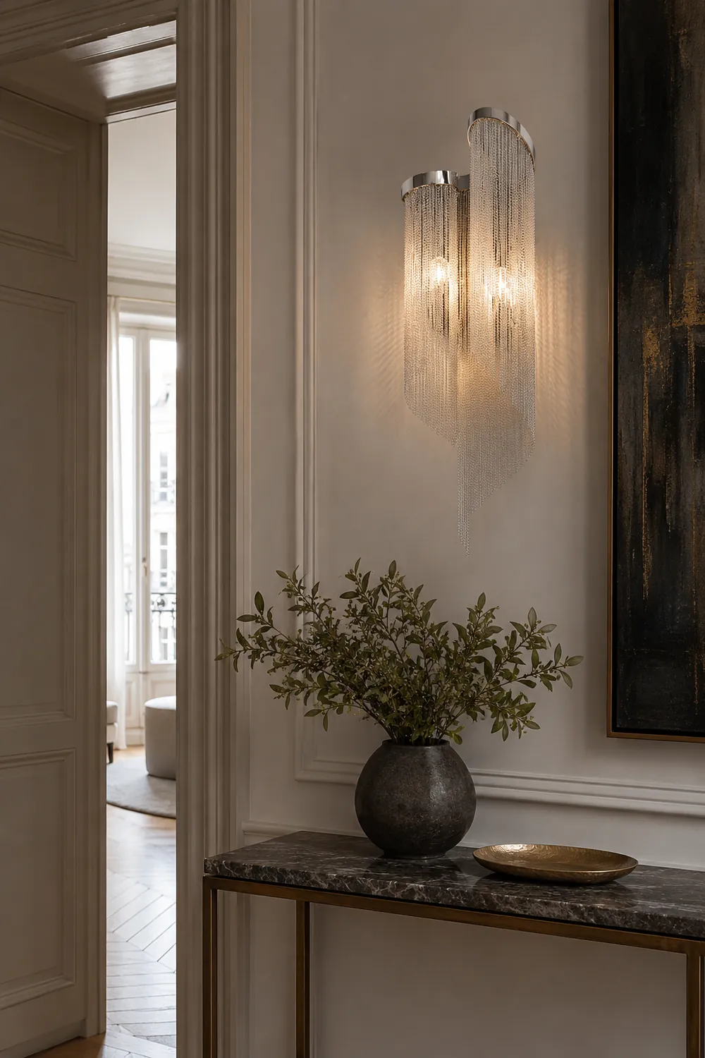 Colon Wall Lamp Modern/Art Deco, Tassel Chain, Silver, Bedroom - Lumpaz