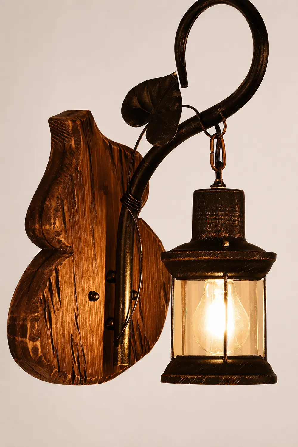 Austin Wall Lamp Cucurbits/Candle Vintage, Wood/Metal, Bedroom - Lumpaz