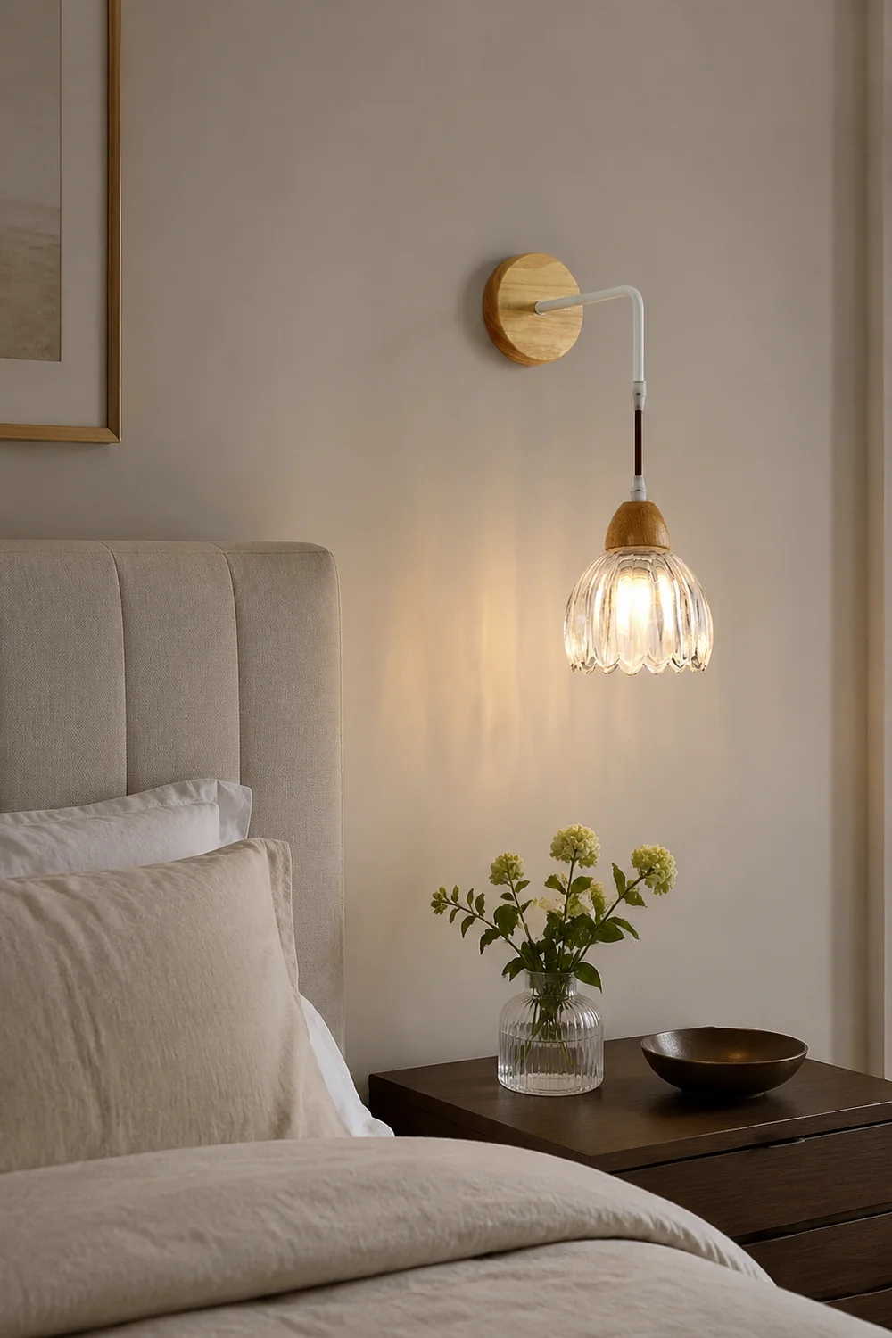 Lily Pleated Clear Wooden Bedroom Vanity Wall Lamp - Lumpaz