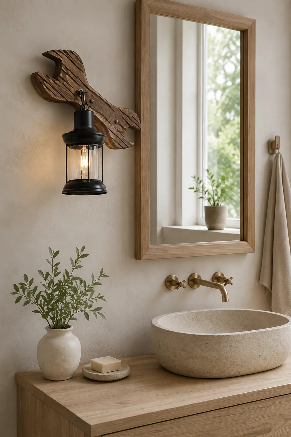 Austin Lantern & Spanners Wall Lamp, Wood/Metal, Bedroom - Lumpaz