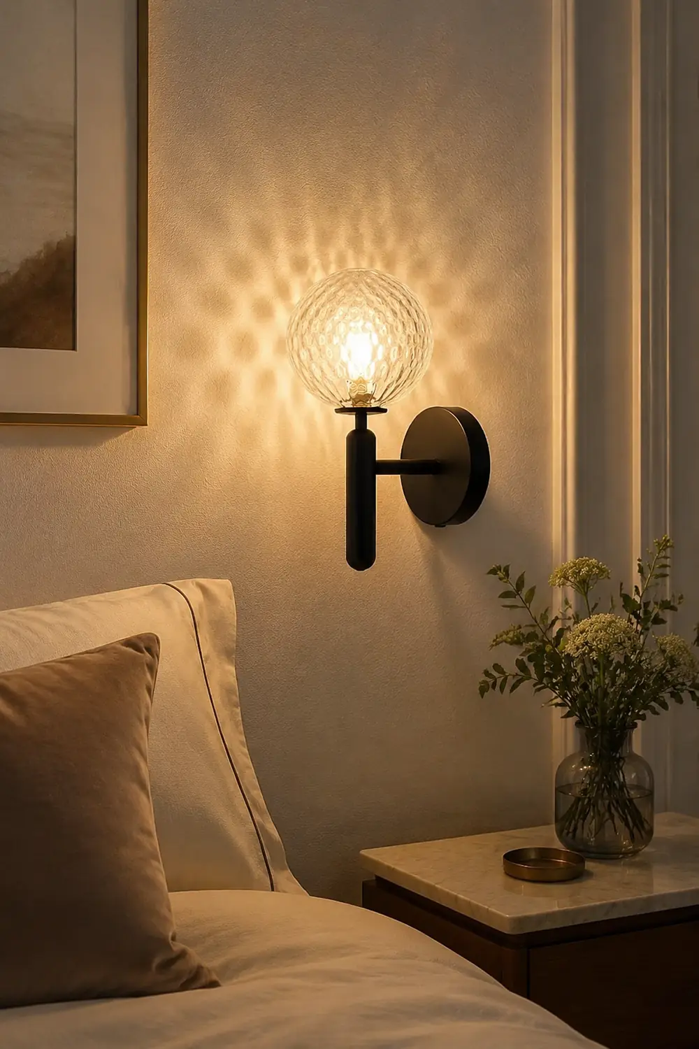 Valentina Wall Lamp Modern Globe, Metal/Glass, Black/Gold, Hallway - Lumpaz