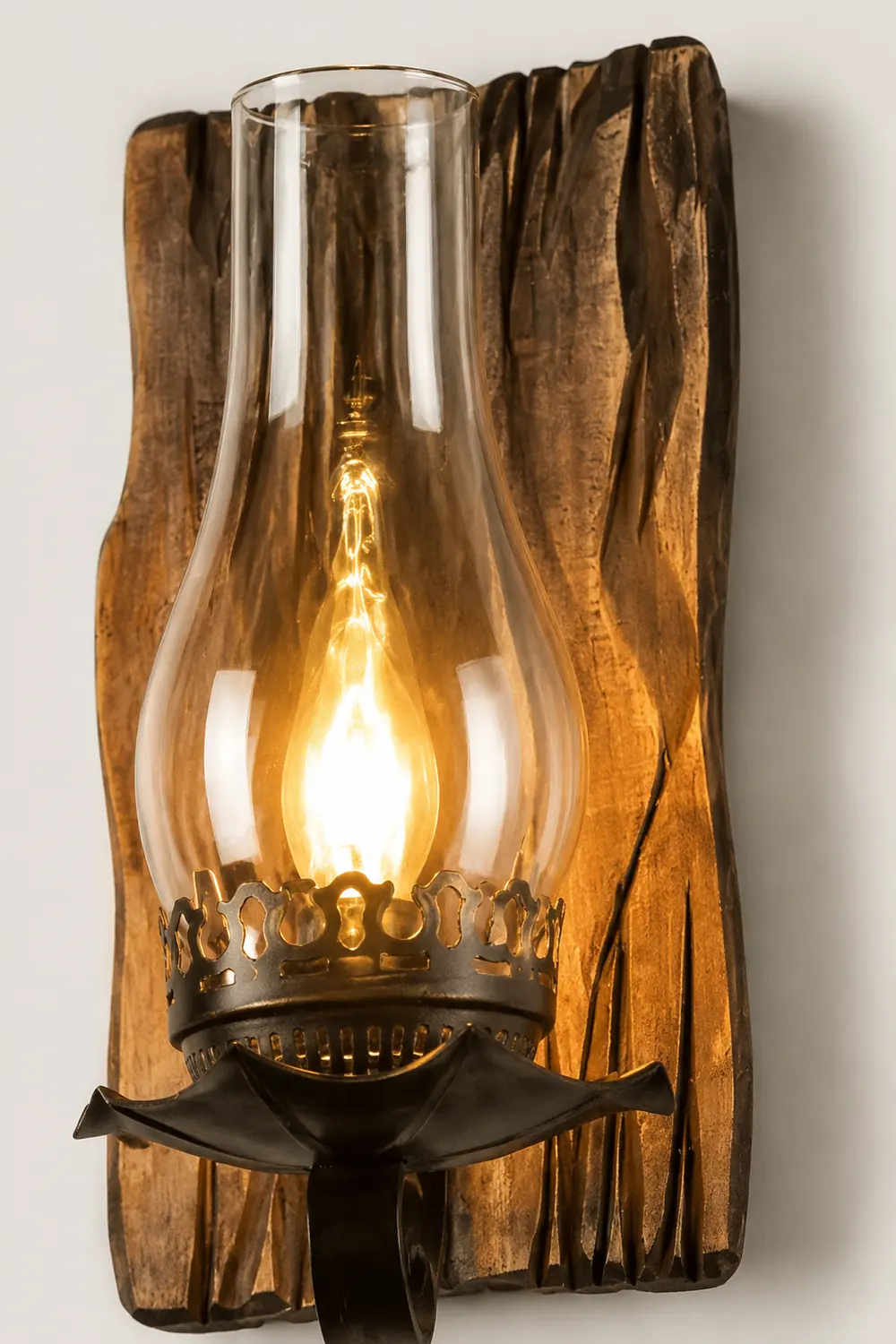 Austin Wall Lamp Vintage Candle Wooden Glass, Bedroom - Lumpaz
