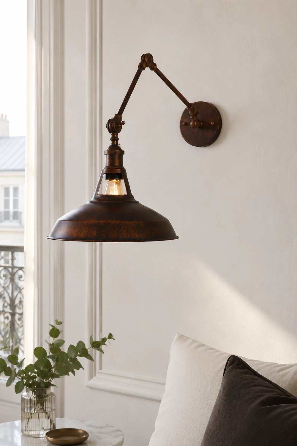 Brady Wall Lamp Dome Modern, Metal Adjustable, Black/Rust, Bedroom - Lumpaz