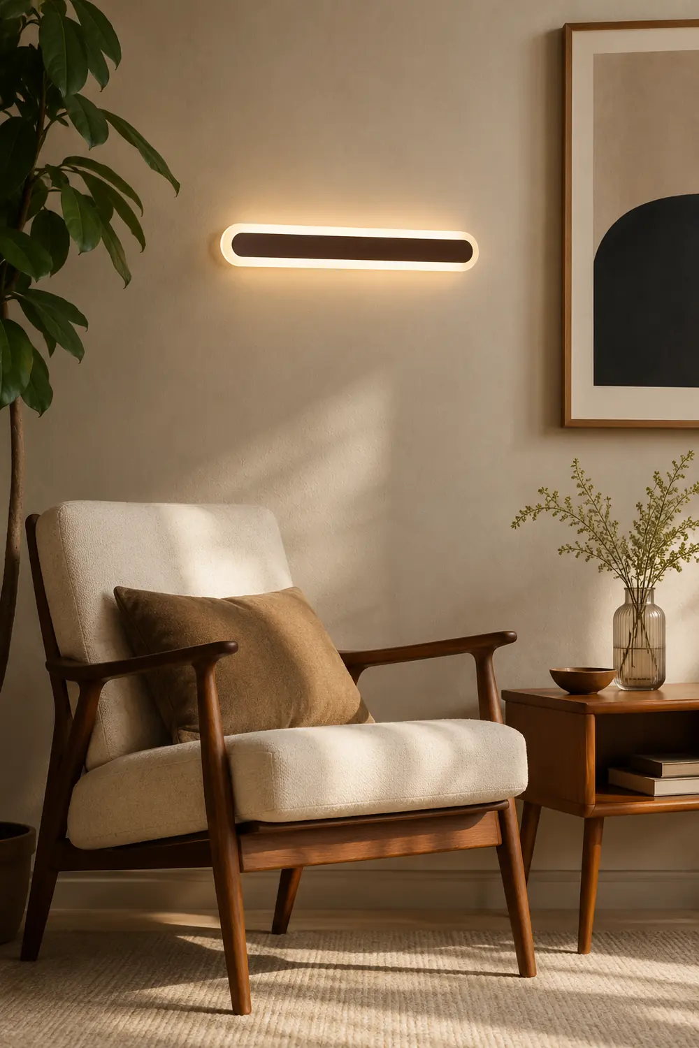 Edge Modern Linear Vanity Wall Lamp, White/Brown, Bathroom - Lumpaz