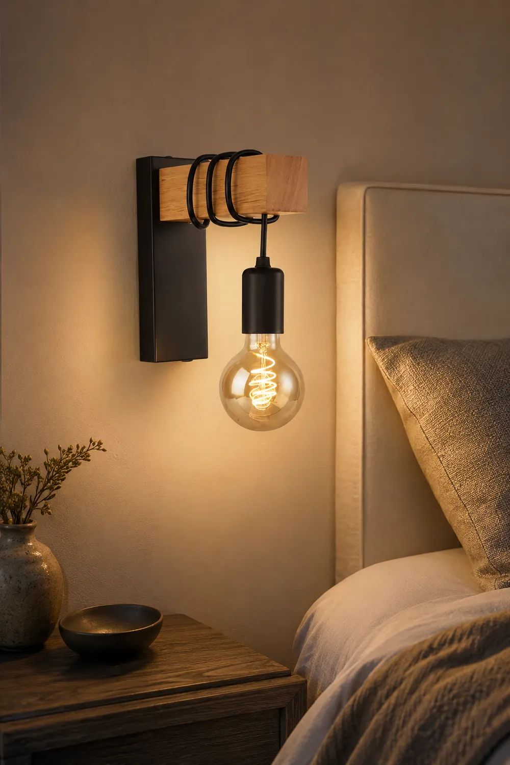 Alessio Wall Lamp Bulb Industrial, Metal, Black/White, Living Room - Lumpaz