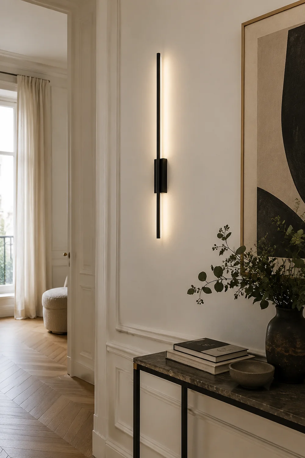 Edge Modern Linear Metal&Acrylic Bedroom Wall Lamp, Black/Brass - Lumpaz
