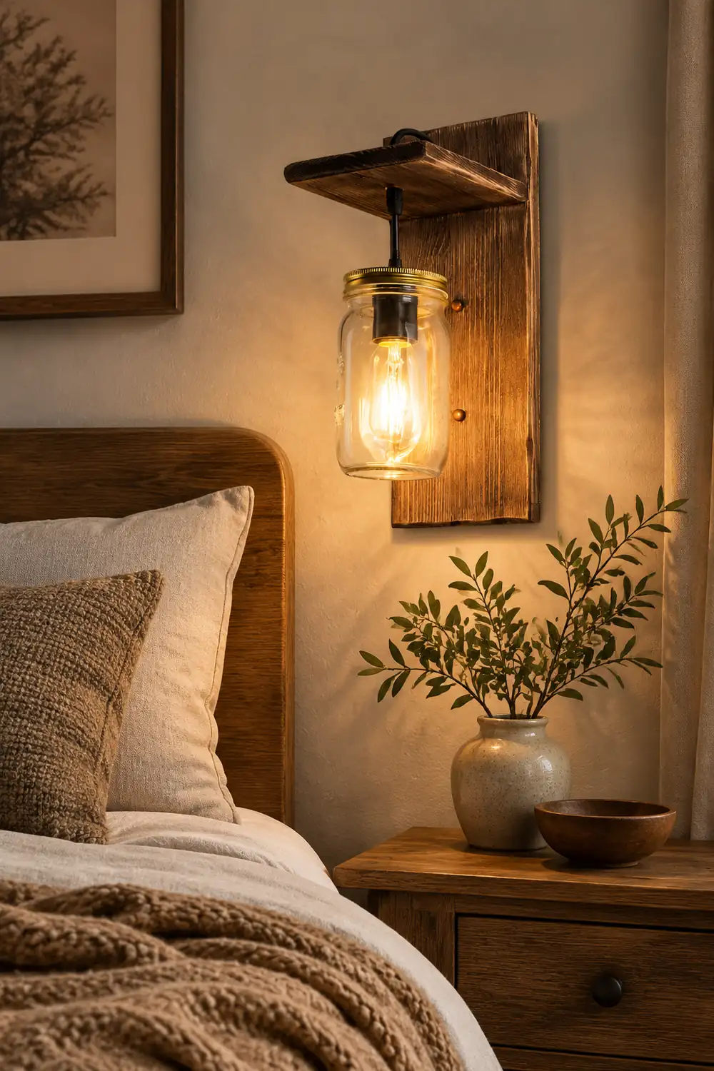 Austin Vintage Jar Shape Wood Metal Wall Lamp - Lumpaz