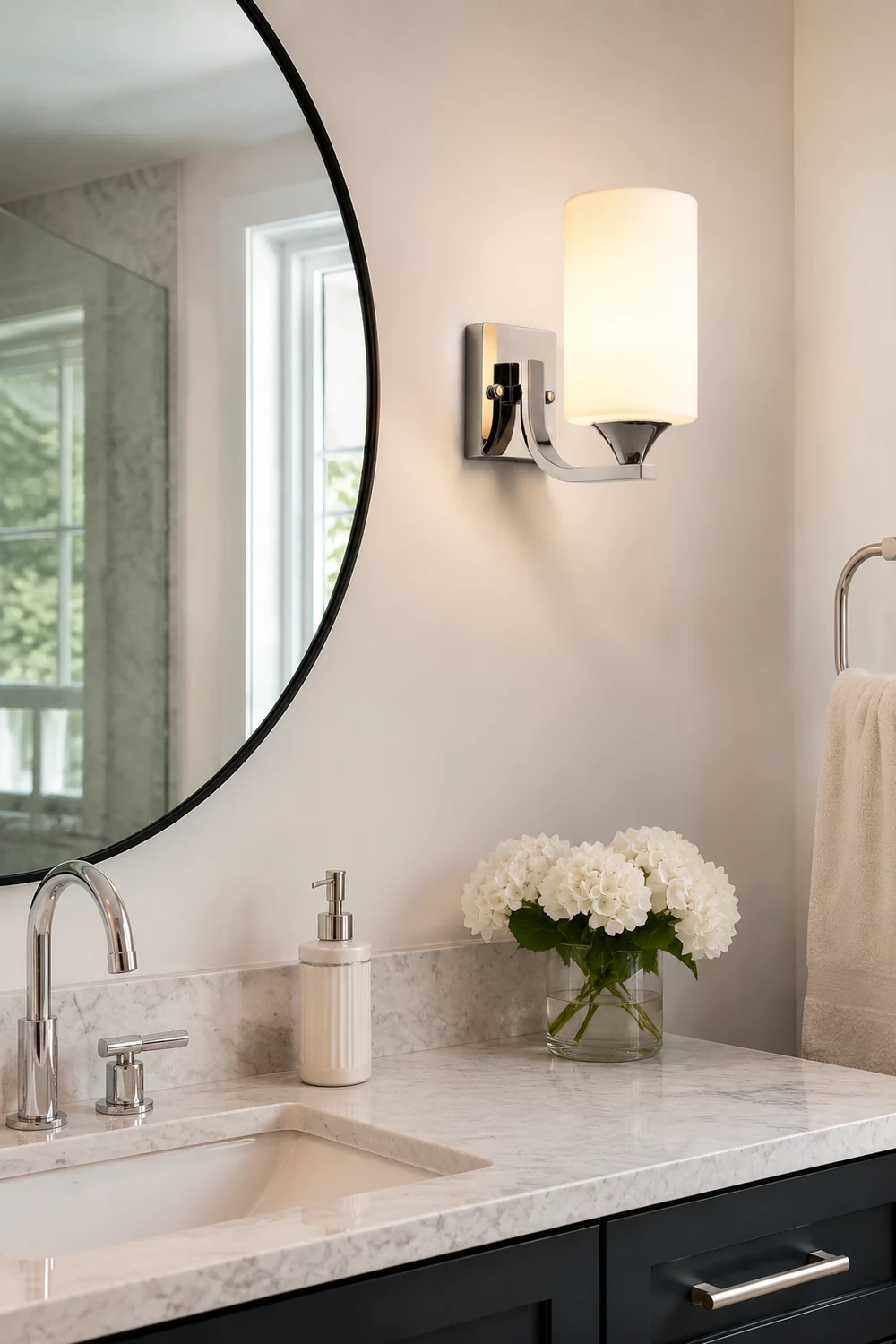 Eryn Modern Cylinder Metal Vanity Wall Lamp, Black/Chrome - Lumpaz