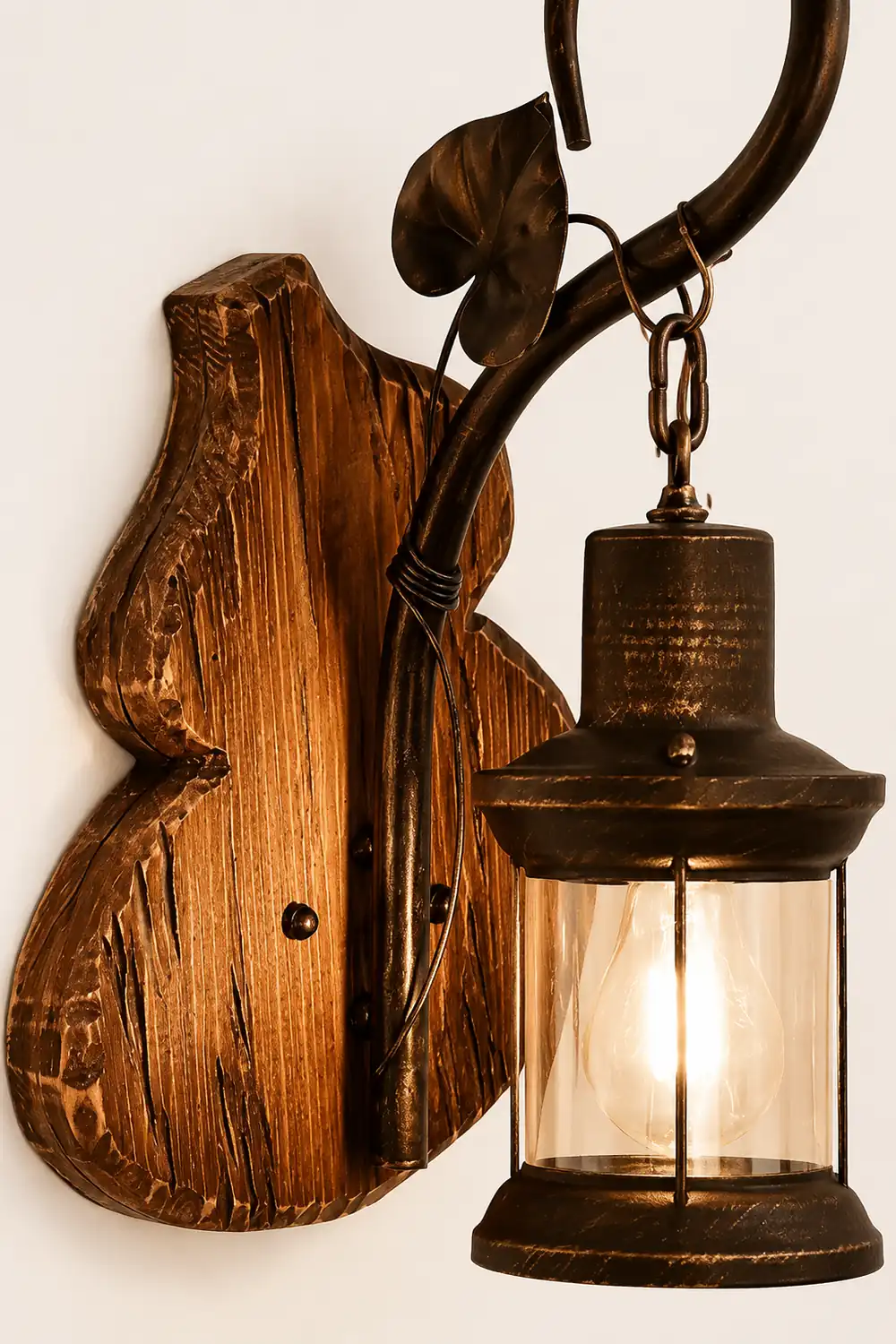 Austin Wall Lamp Cucurbits/Candle Vintage, Wood/Metal, Bedroom - Lumpaz
