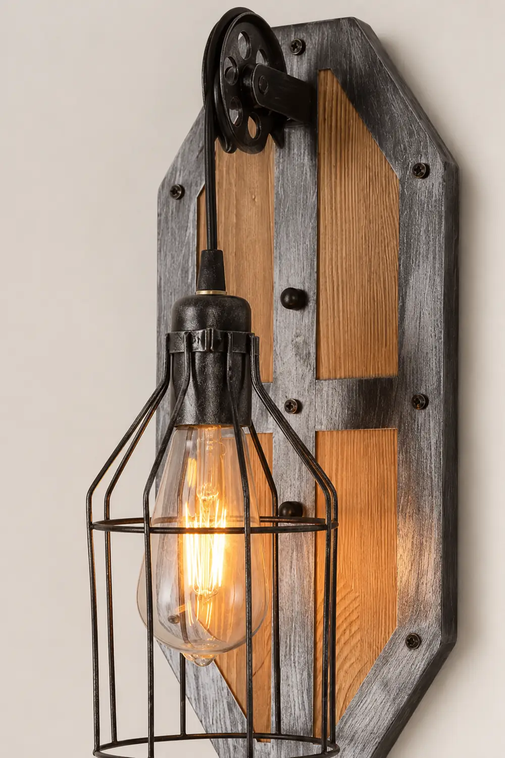 Austin Vintage Bird Cage Wood Metal Wall Lamp Dining Room/Bedroom - Lumpaz