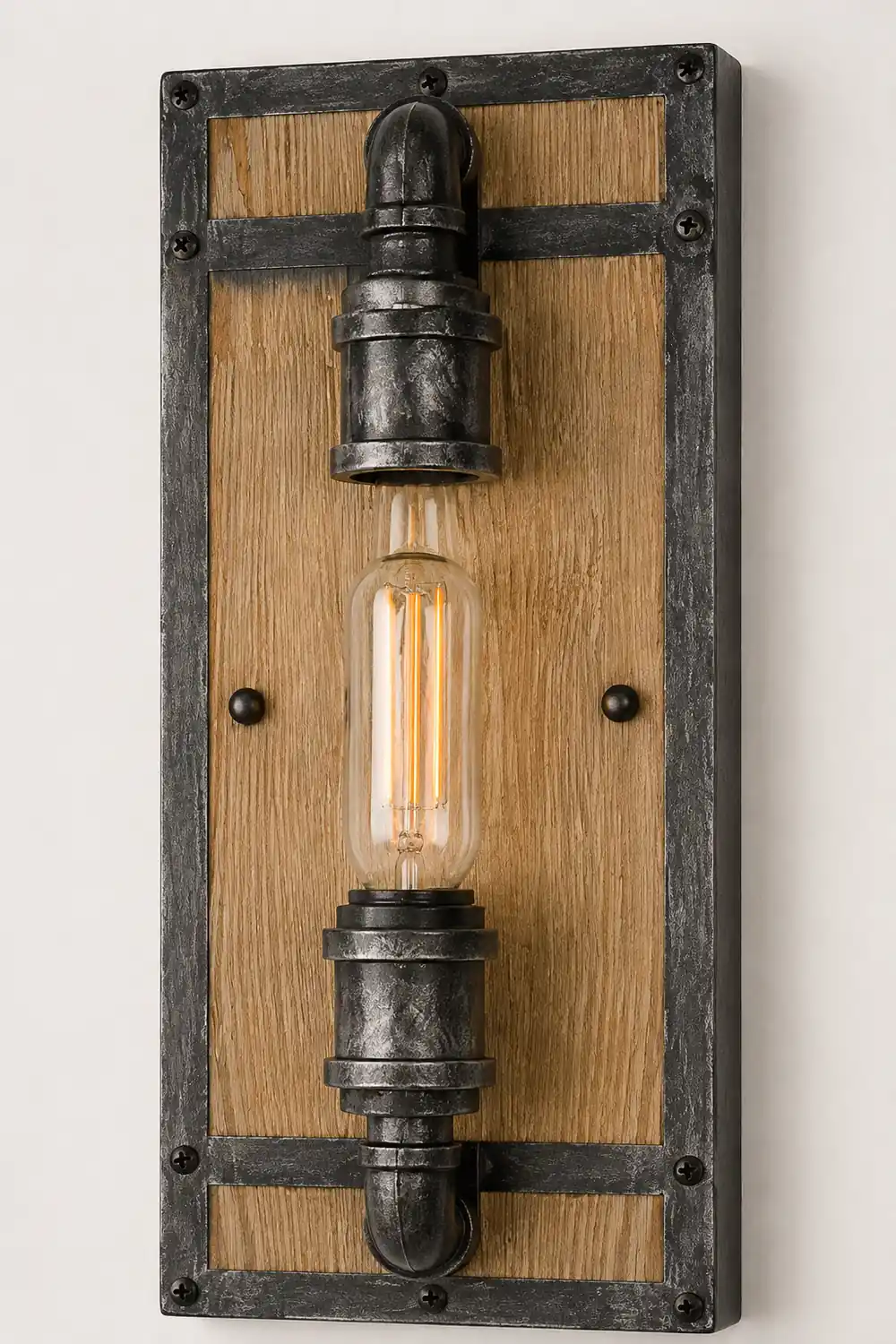Alessio Wall Lamp Industrial Vintage Square Wooden Black Metal - Lumpaz