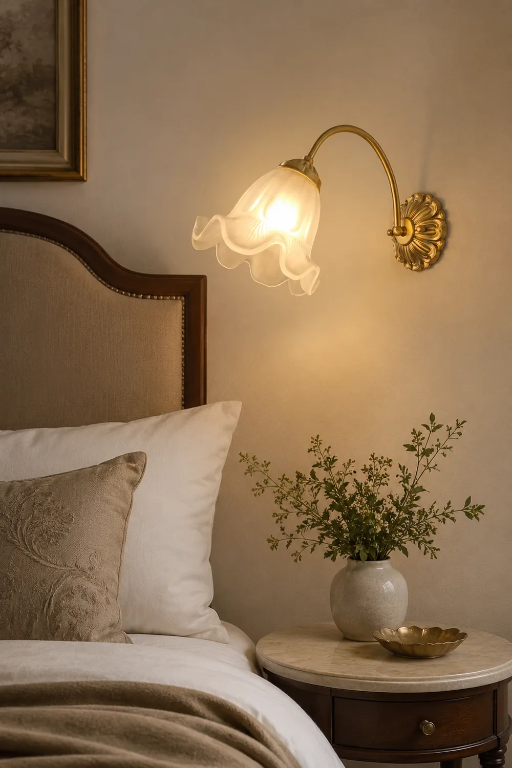 Bella Retro LED Wall Lamp Indoor Gold Metal Glass Bedroom Balcony - Lumpaz