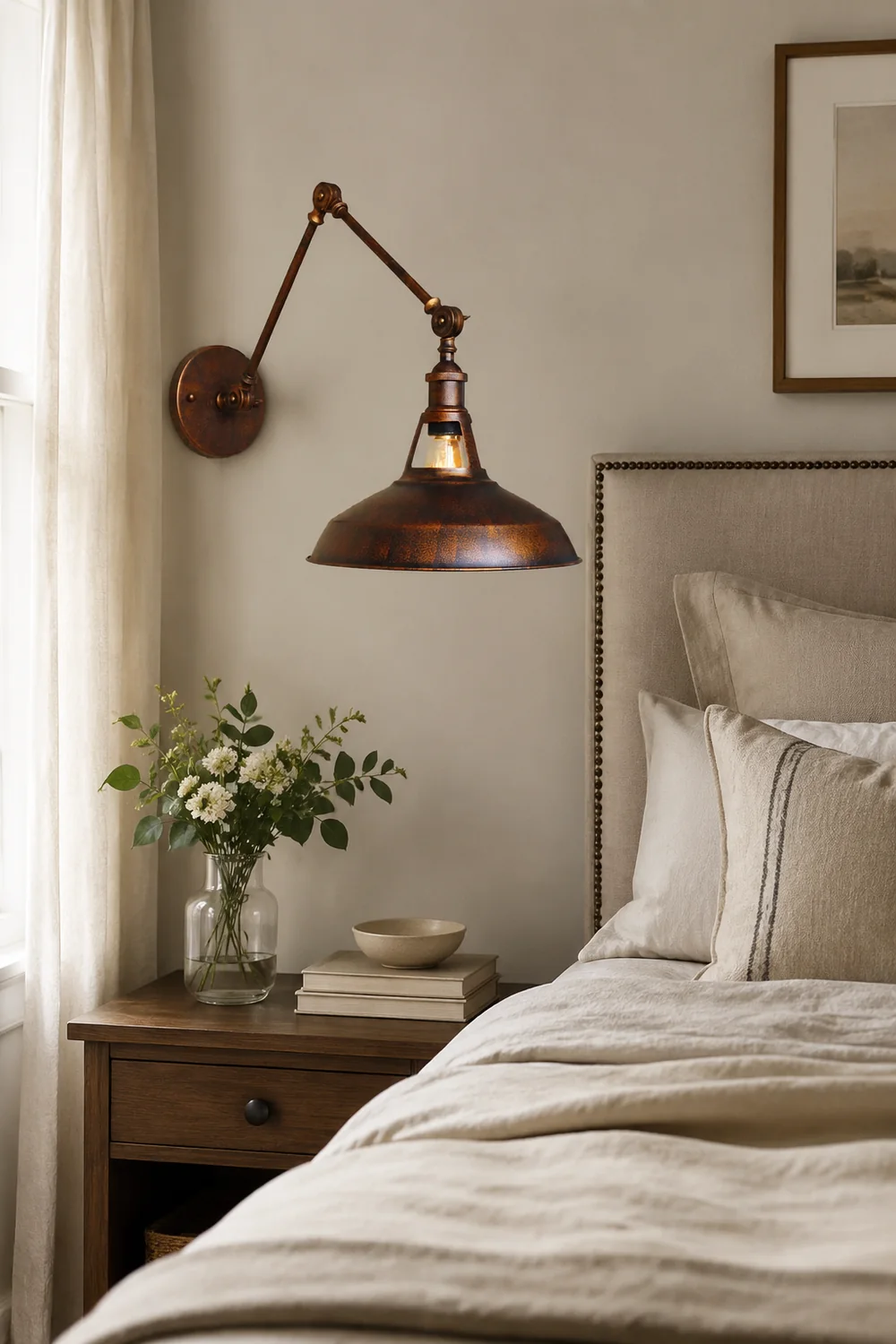 Brady Wall Lamp Dome Modern, Metal Adjustable, Black/Rust, Bedroom - Lumpaz