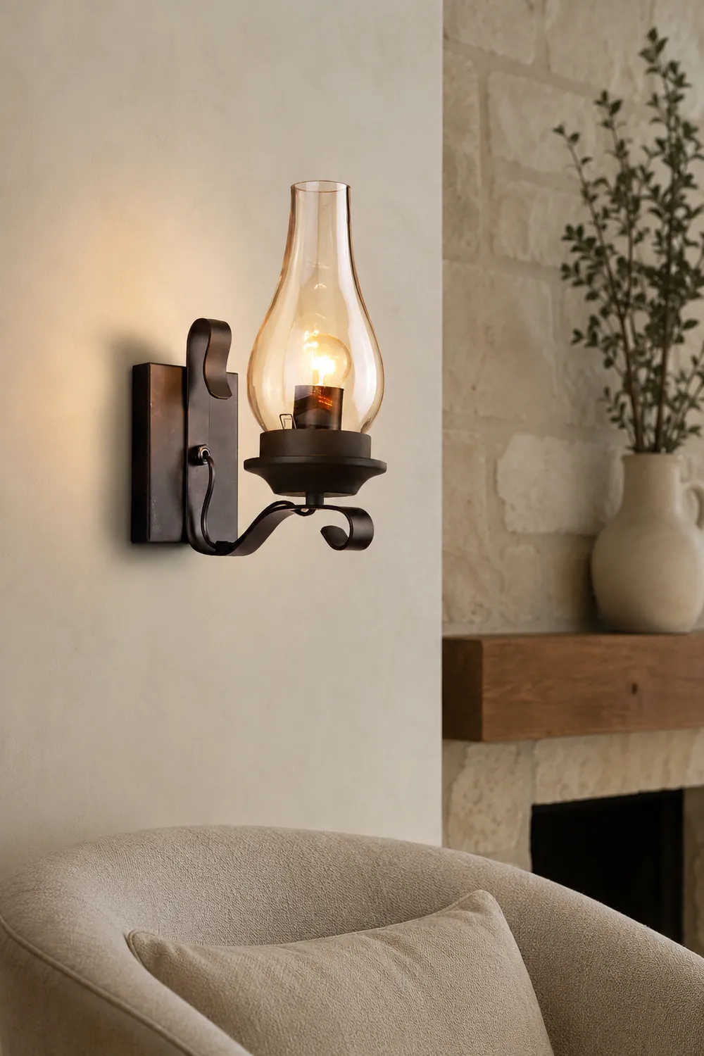 Alessio Vintage Candle Wood Metal Wall Lamp - Lumpaz