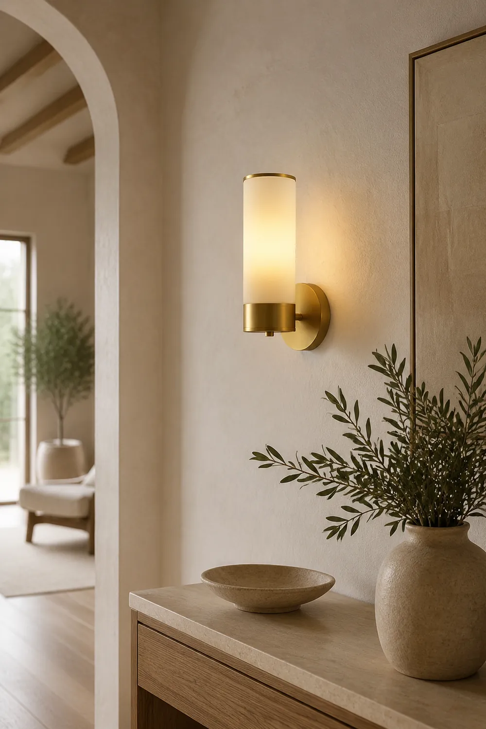 Leigh Vintage Cylinder Metal&Glass Bedside Lamp Wall Mounted, Brass - Lumpaz