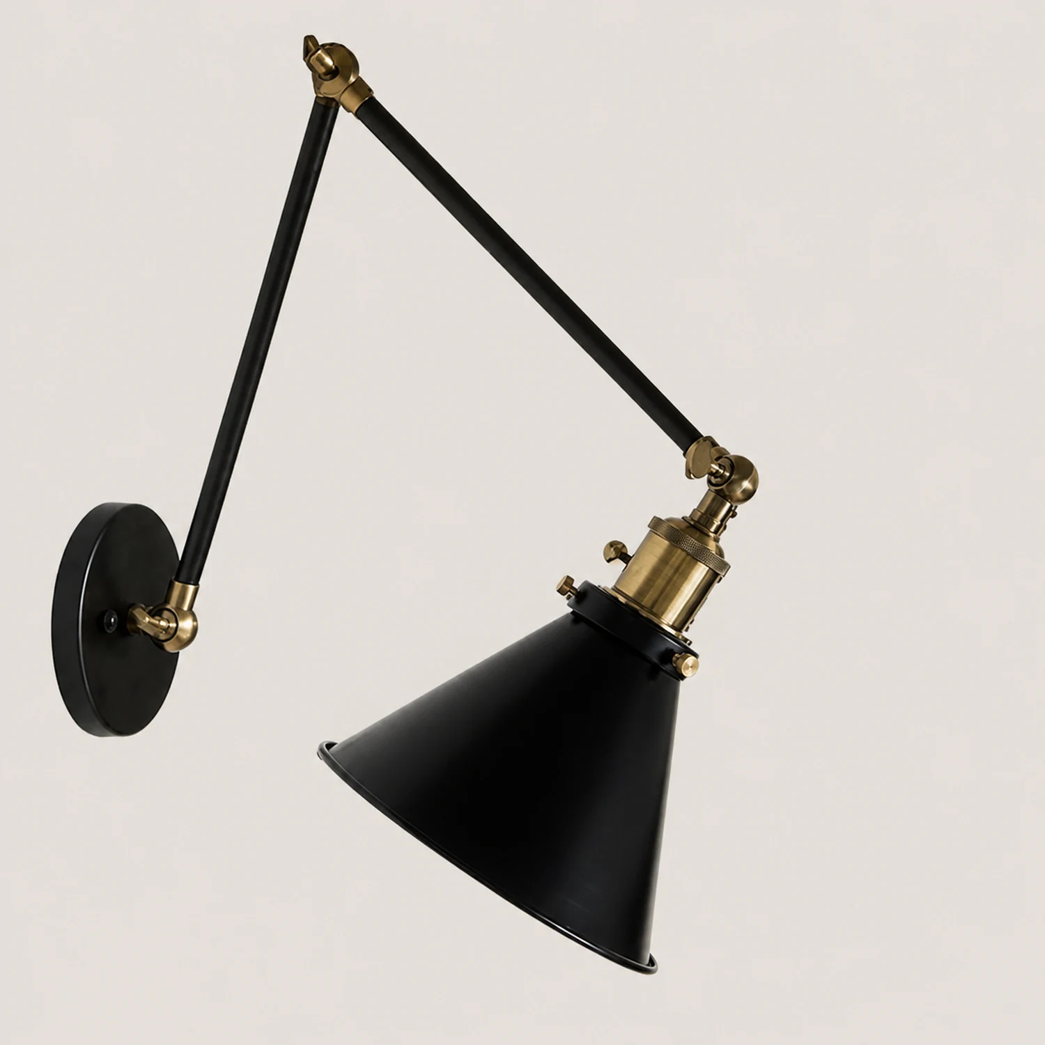 Alessio Wall Lamp Vintage Simple Conical Adjustable Black, Bedroom - Lumpaz