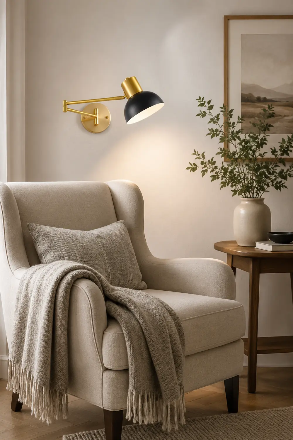 Freja Wall Lamp Modern, Metal Adjustable, Black/Gold, Bedroom - Lumpaz