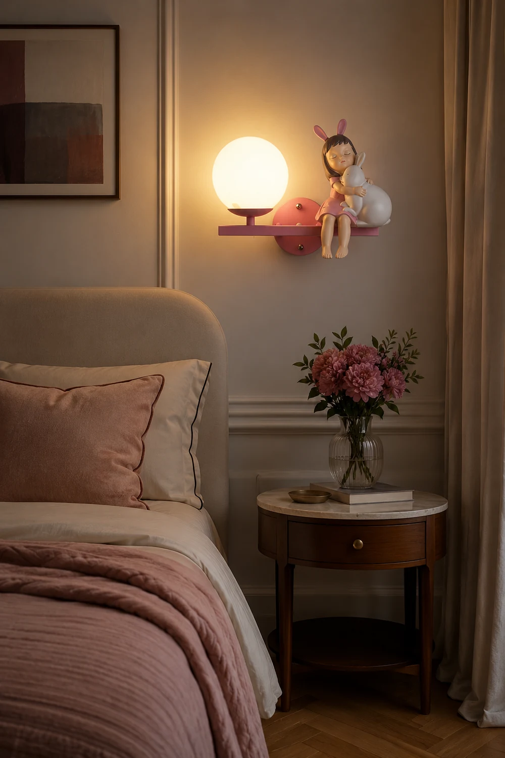 Minori Modern Metal/Glass Wall lamp, White & Pink - Lumpaz