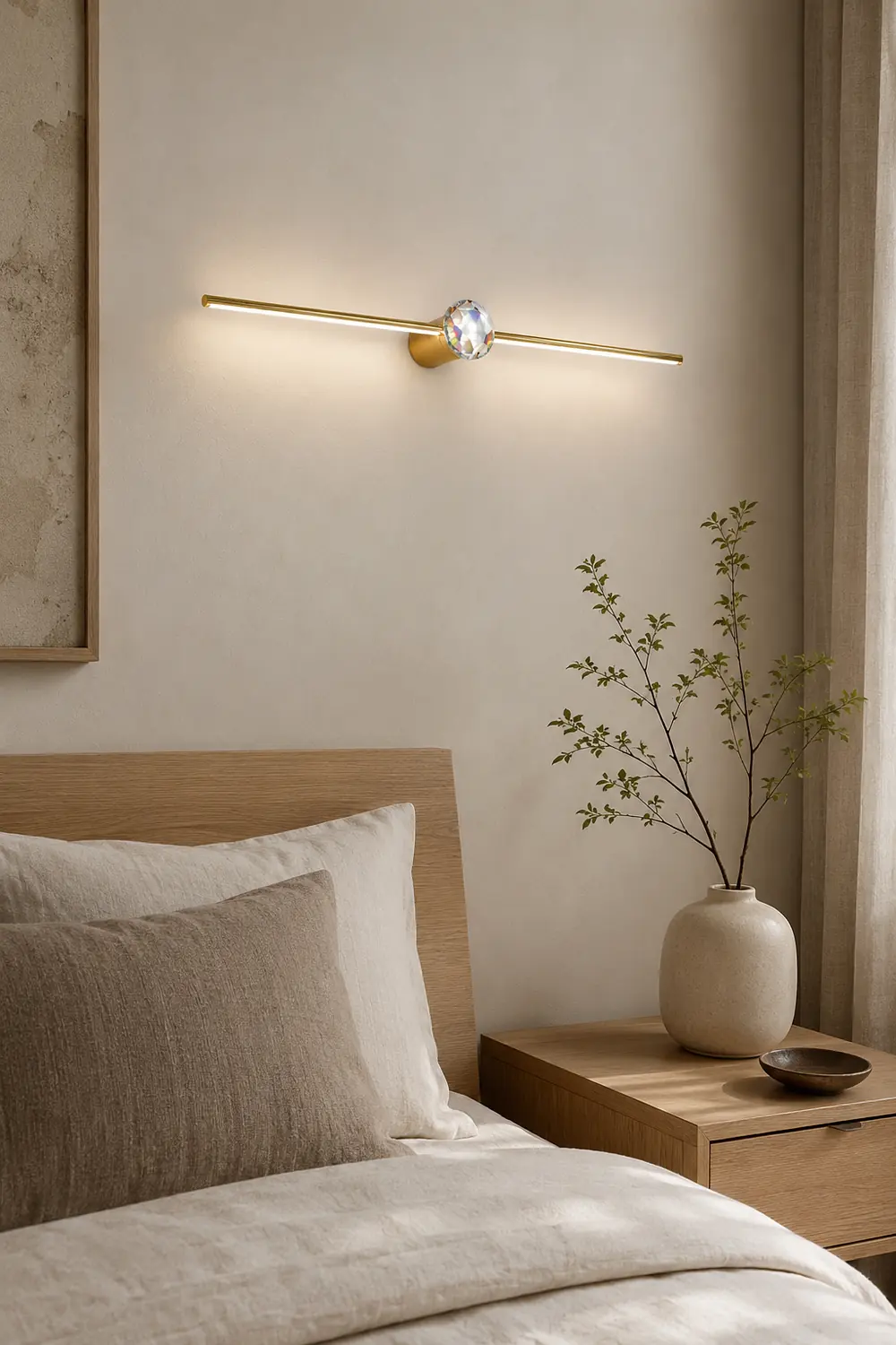 Kristy Minimalist Linear Metal/Crystal Mirror Front Vanity Wall Lamp, Gold - Lumpaz