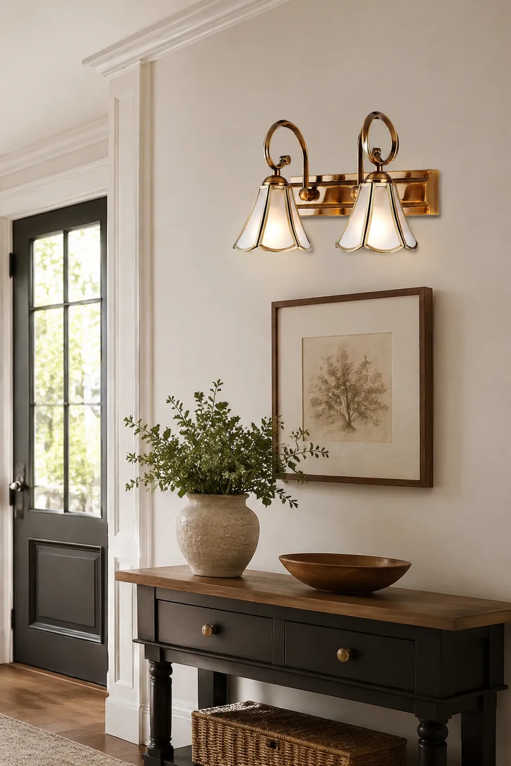 Félicie Wall Lamp Vintage Flower, Metal/Glass, Gold, Kitchen - Lumpaz