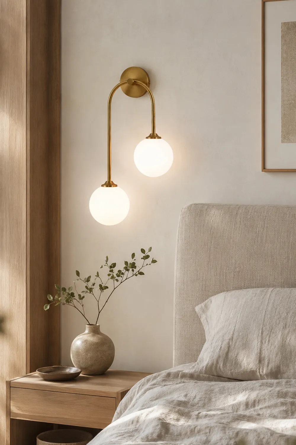 Valentina Modern Arc Globe Glass Wall Lamp, Brass, Living Room - Lumpaz