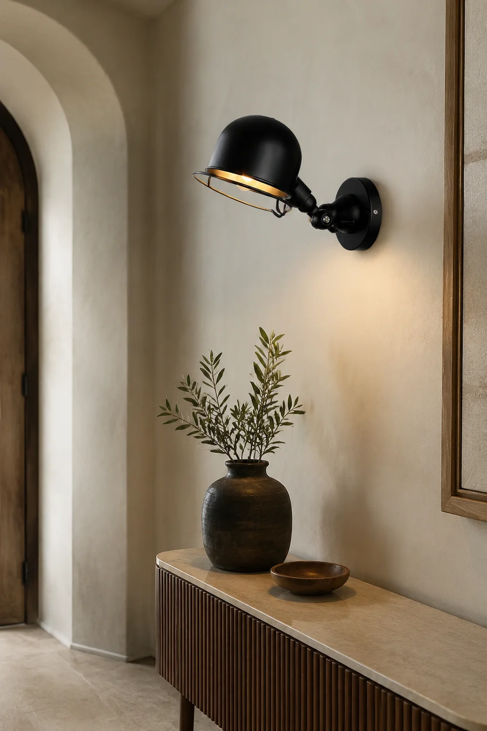 Alessio Wall Lamp Dome Retro, Adjustable Metal, Black, Living Room - Lumpaz